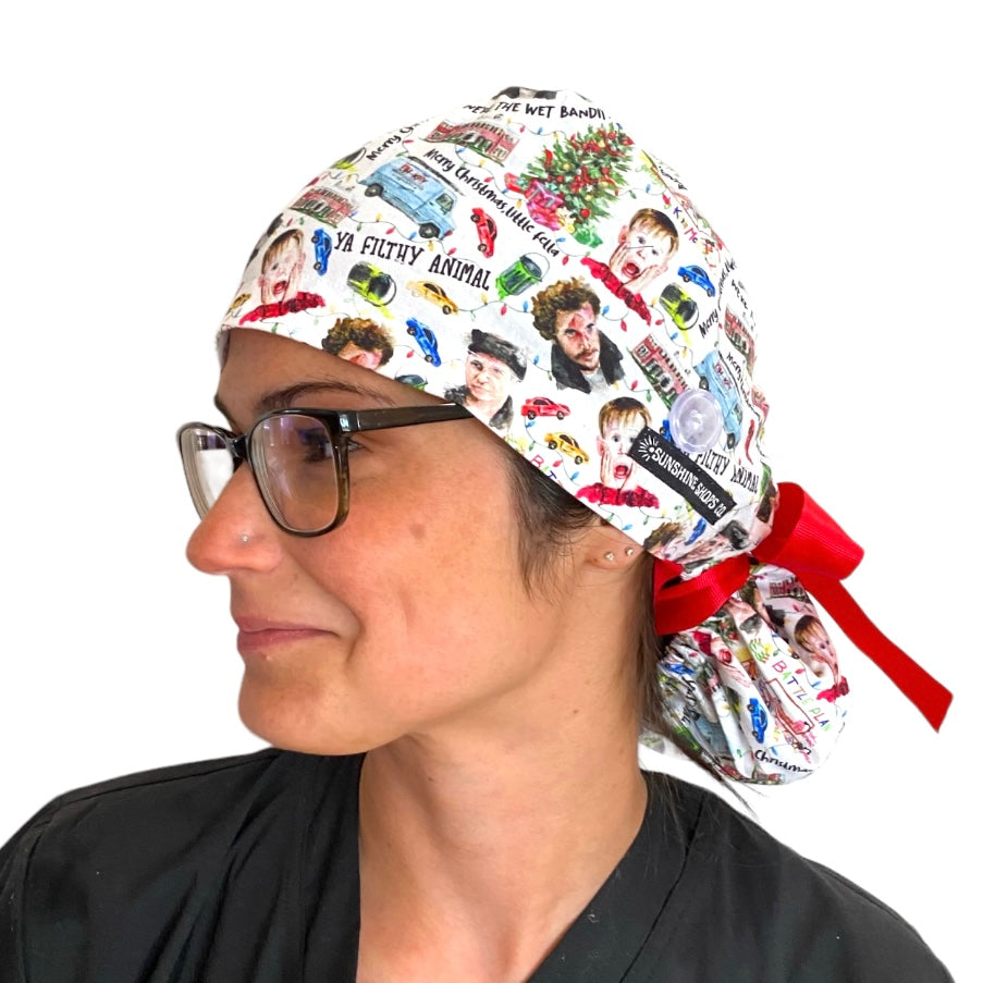 christmas Home Alone Ponytail Scrub Cap for Women, By Sunshine Caps Co.