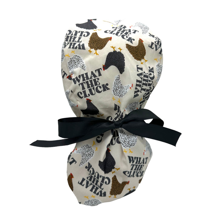 what the cluck Ponytail Scrub Cap for Women, By Sunshine Caps Co.