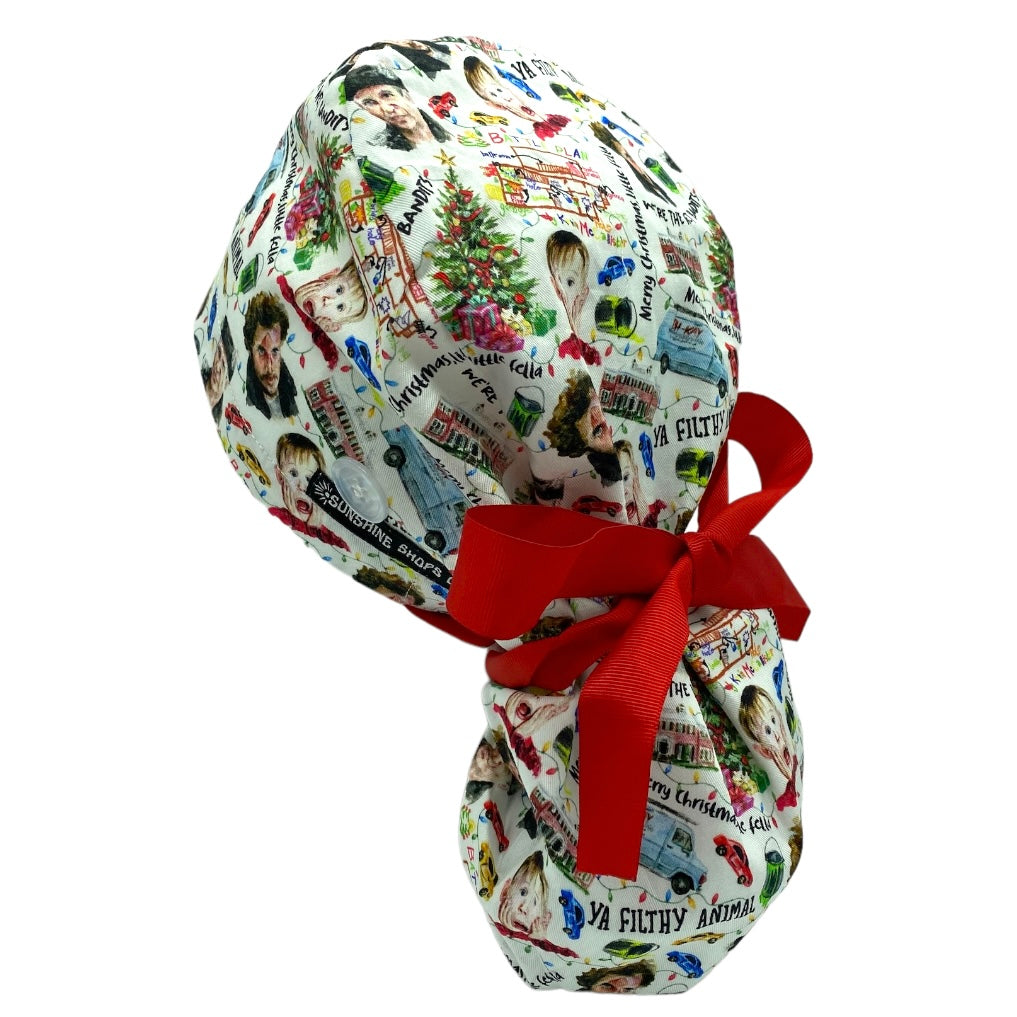 christmas Home Alone Ponytail Scrub Cap for Women, By Sunshine Caps Co.